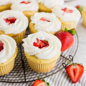 Vanilla Cupcakes with Sprinkle Vanilla Frosting/ Strawberry
