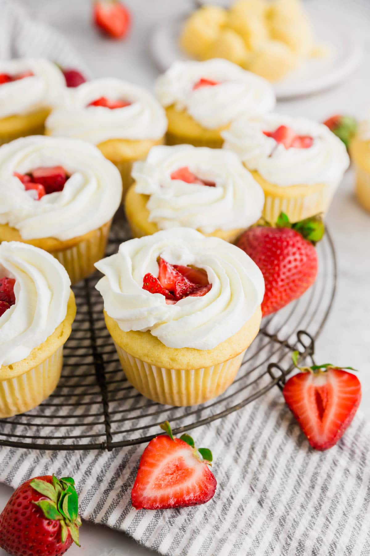 Vanilla Cupcakes with Sprinkle Vanilla Frosting/ Strawberry